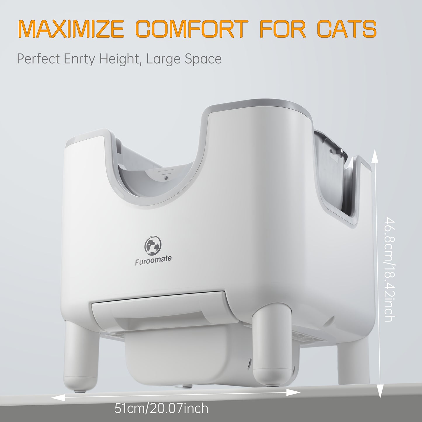 FUROOMATE™️ Open-Top Self-Cleaning Cat Litter Box, Automatic Design with Built-in Scale, Easy Maintenance & Odor Control, Indoor Use, Supports Up to 180 lbs, White, Automatic Cat Litter Box