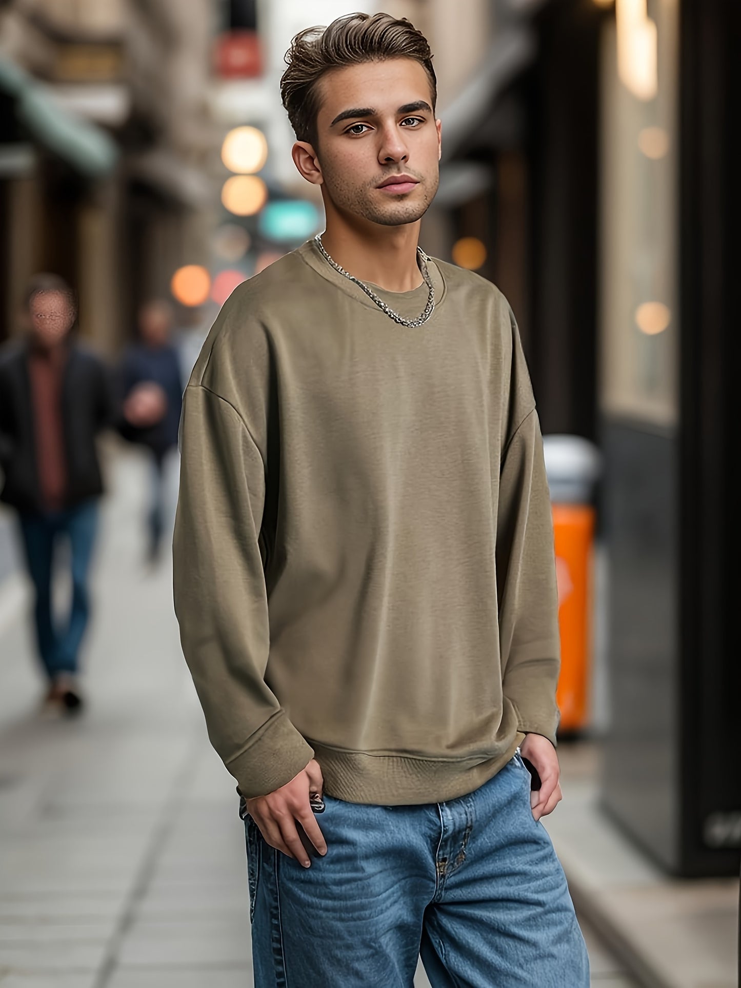 Men's Crewneck Sweatshirt Long Sleeve Hip Hop Fleece Pullover Vintage Sweatshirt Street Fashion Sweatshirts