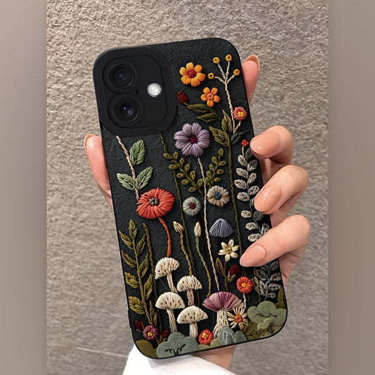 PHONE CASE  VINTAGE™ Embroidered Flower Eye Mobile Phone Case Compatible with Apple 16promax