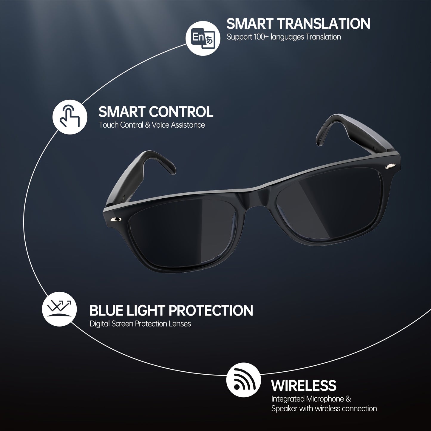 LIFEBEE™️ 2025 New Translator Smart wireless Glasses, multifunctional 100+ languages Translation Smart Wireless Anti-blue Glasses with Wireless Call, Music Playback, 100+ Languages Face-to-Face & Simultaneous Video Voice