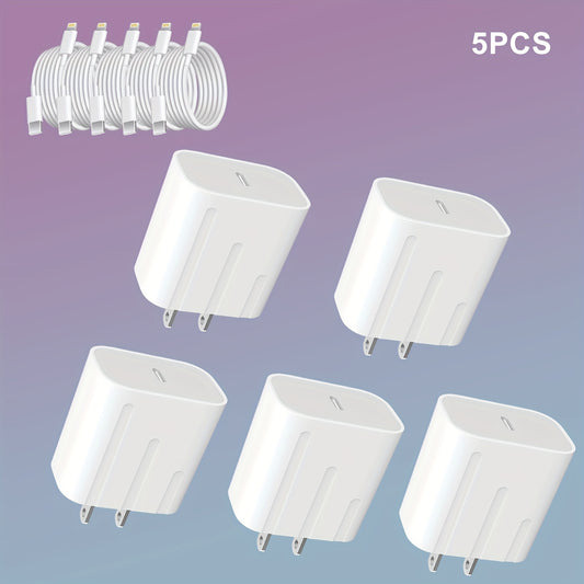 5 PCS iPhone Charger +CABLE MFi Certified Super-Fast Charging iPad Charger USB C Wall Charger Fast Charging 4FT Cable 5-PCS