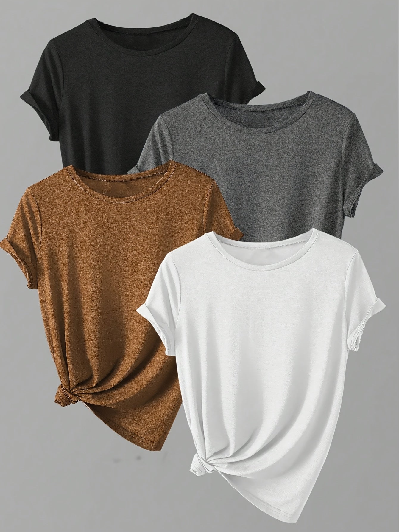 ALL DAY™️ WOMENS T SHIRTS Solid Casual T-Shirt4pcs Solid Casual Crew Neck Short Sleeve T-Shirt - Women's Clothing for Spring & Summer