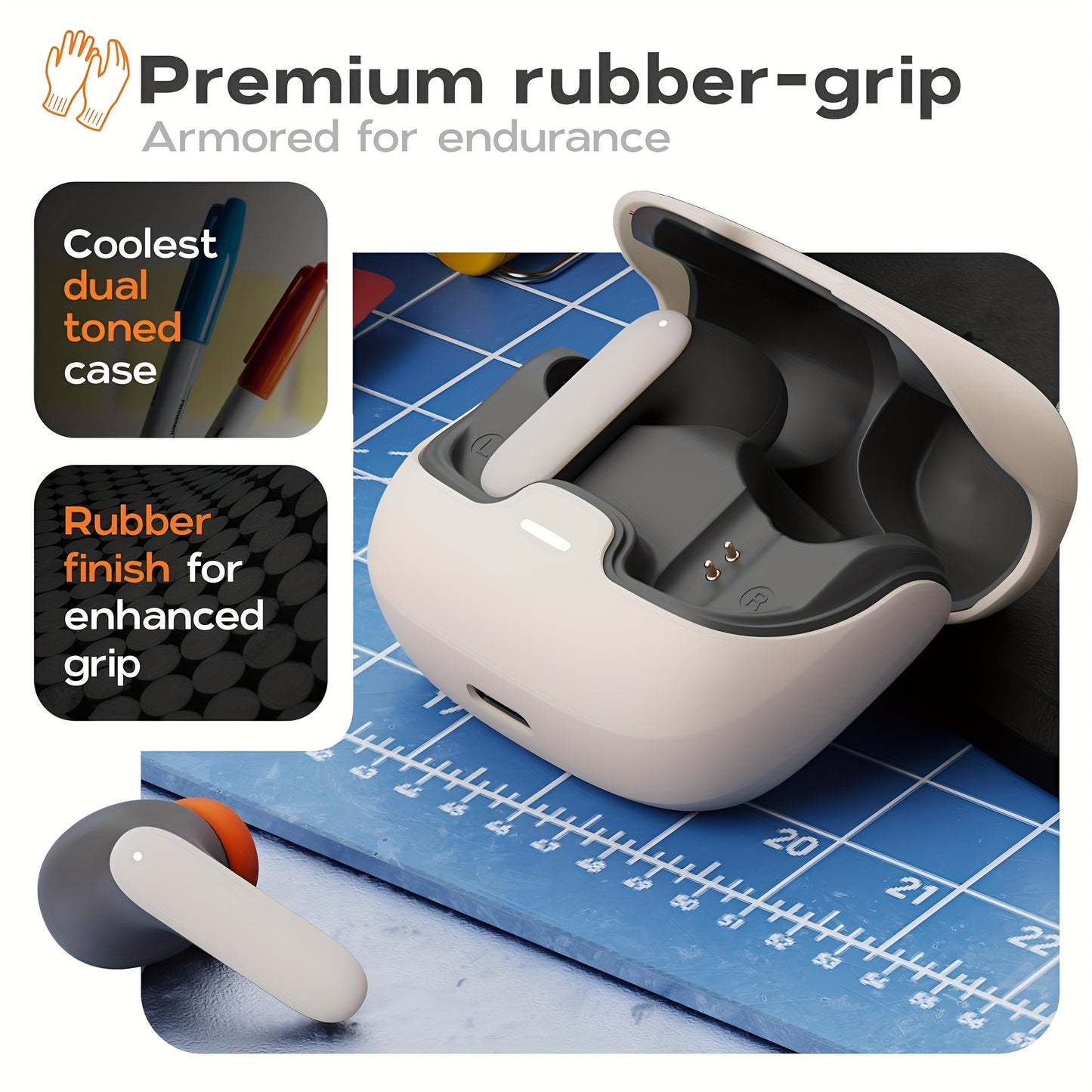 BOOM BOX™️AI Translation Smart Earbuds with 140+ Language Support, ENC Noise-Canceling, Wireless TWS Headphones, Long Battery Life, Music & Call Playback - Black & Orange, Type-C Charging Case Included