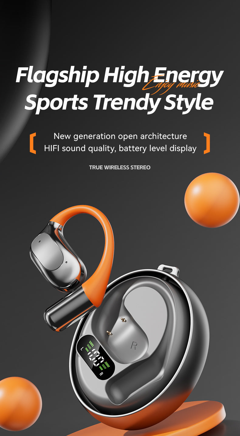 TUNE GO ™️Original Wireless Earphones True Wireless Earphones, Open Air Conduction Earbuds, Small Round Cake Design, Music OWS Headphones High Quality Headset HI-FI Sound, Long Battery Life, Led Display