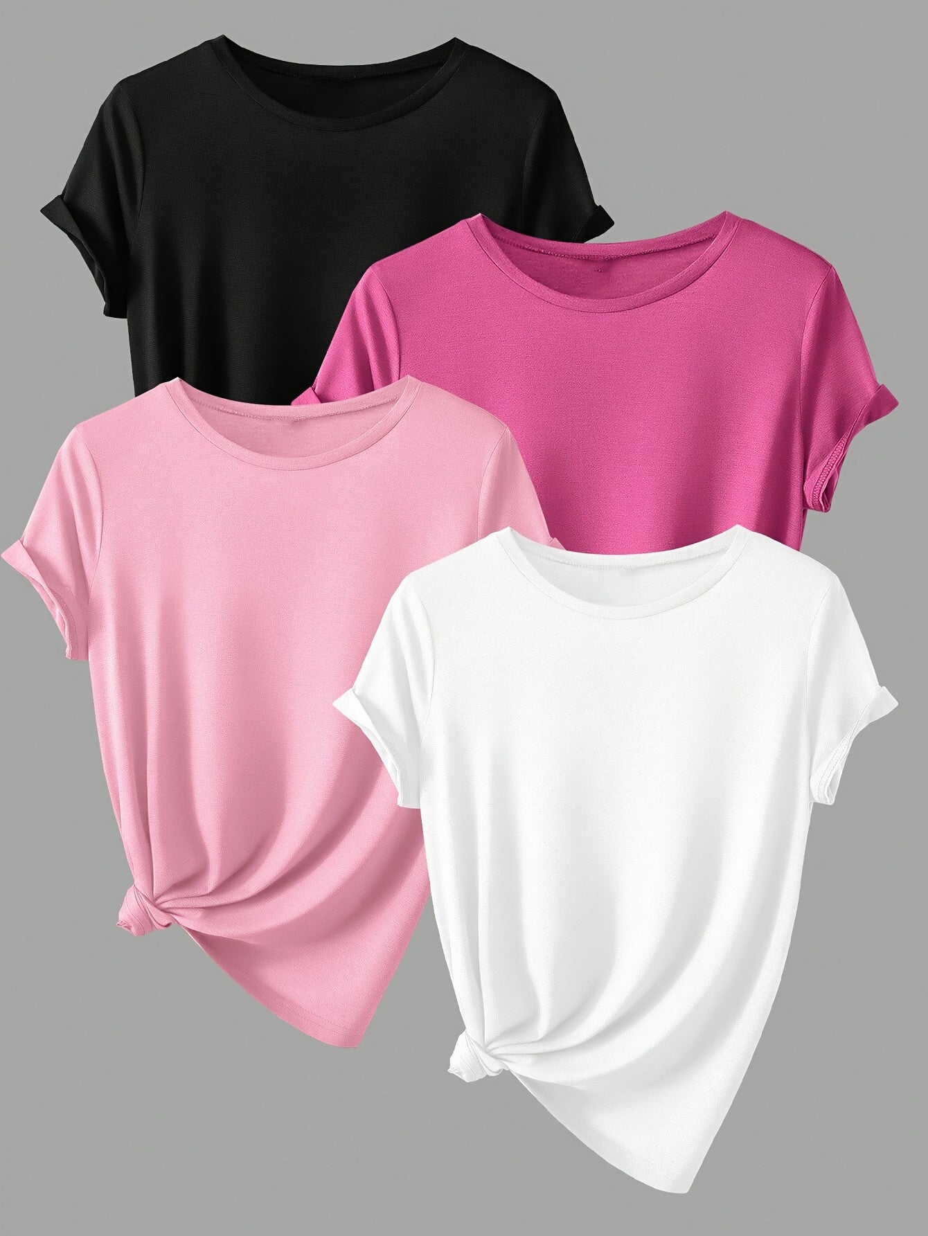 ALL DAY™️ WOMENS T SHIRTS Solid Casual T-Shirt4pcs Solid Casual Crew Neck Short Sleeve T-Shirt - Women's Clothing for Spring & Summer