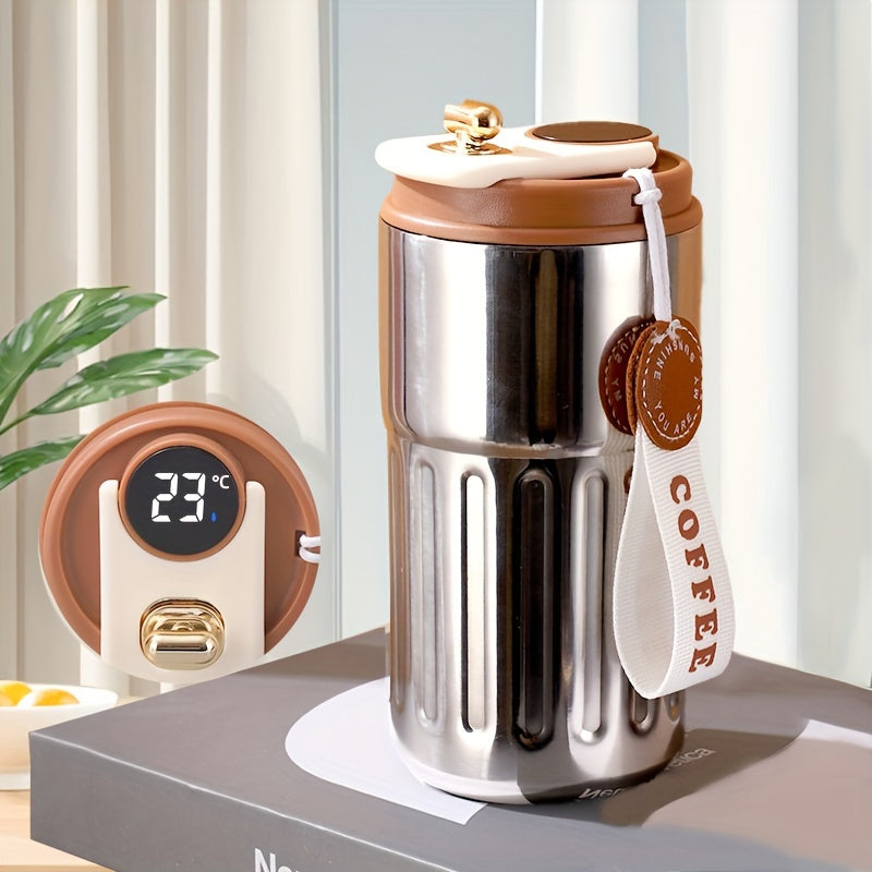 DRINKUP™ Coffee Mug, Stainless Steel Coffee Cup, Vacuum Sealed Portable Thermal Tumbler with Flip Top Lid, Battery Powered ,1PCS Smart mug