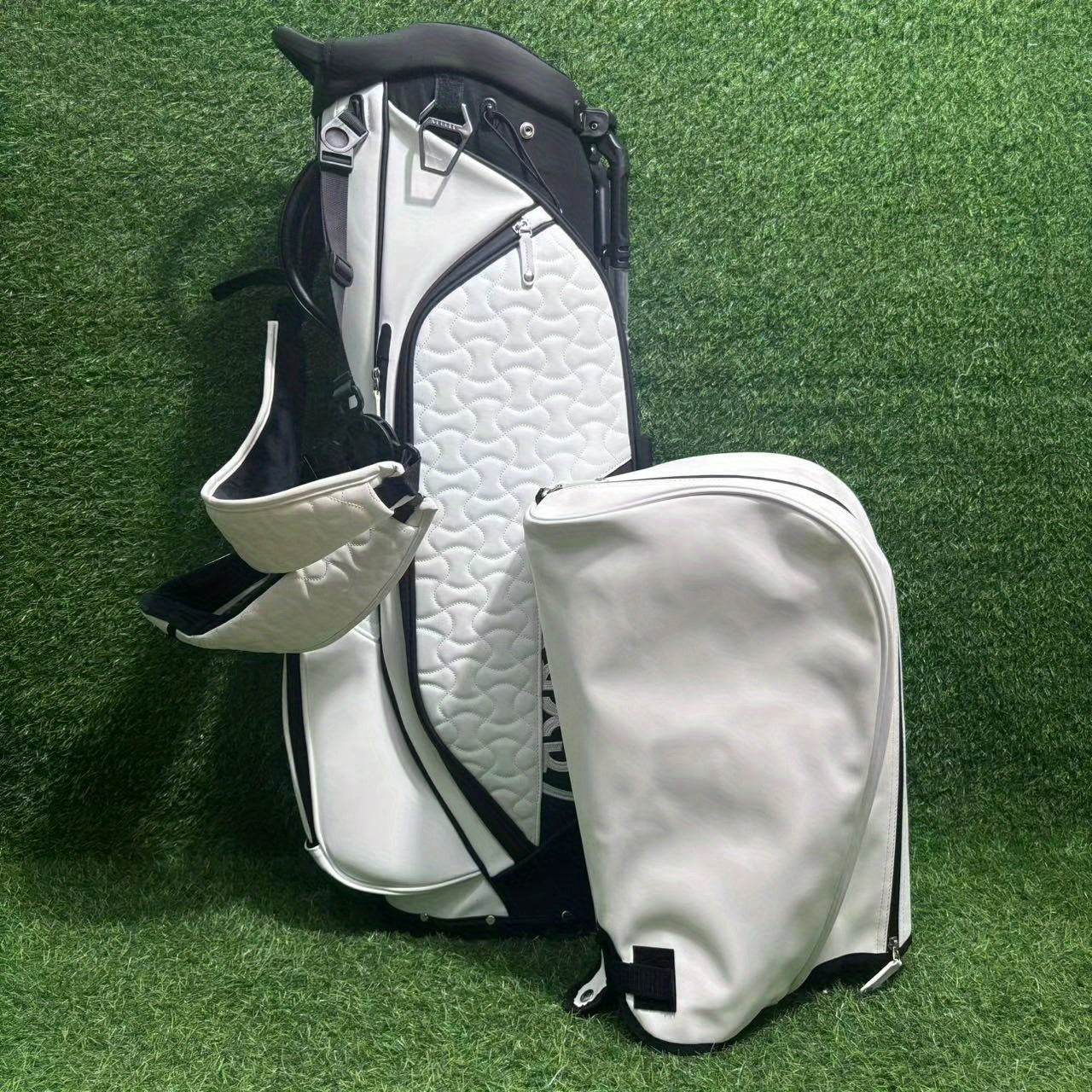 GREENGOLF™ VESSEL™ Golf Stand Bag, Unisex Standard Club, Waterproof Lightweight Faux Leather, Black, Double-Shoulder Golf Bag