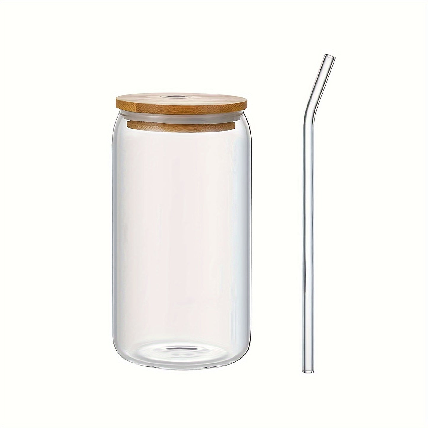 Drinking Glasses With Bamboo Lids And Glass Straw, Can Shaped Glass Cups Beer, Ice Coffee Glasses Cute Tumbler Cup Great For Soda Boba Tea Cocktail