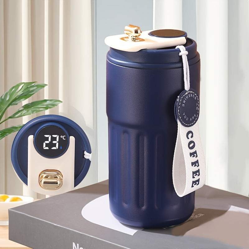 DRINKUP™ Coffee Mug, Stainless Steel Coffee Cup, Vacuum Sealed Portable Thermal Tumbler with Flip Top Lid, Battery Powered ,1PCS Smart mug