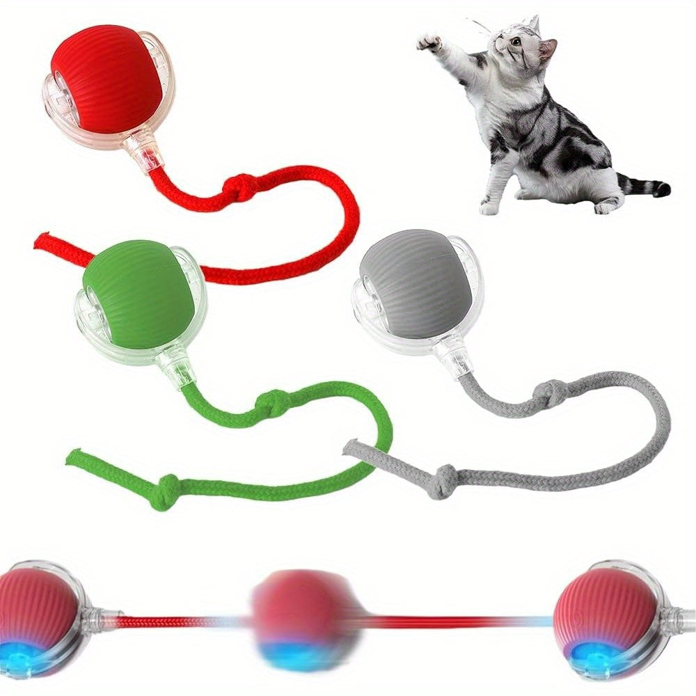 FUN™️CAT TOYS 3pcs Set Fully Automatic 360° Rolling Pet Balls - Grinding & Relief Function, 3 Modes with USB Charging LED Light,