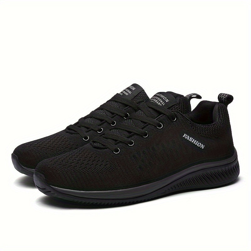 SHUUZE ™ Men's Trendy Woven Knit Breathable Sneakers, Comfy Non-Slip Lace Up Soft Sole Shoes For Men's Outdoor Activities