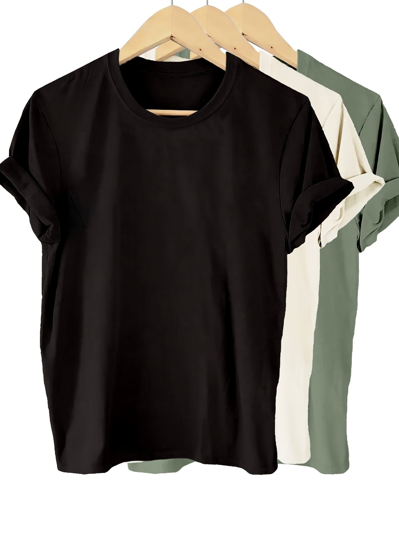 3pcs sister™️ Women's t shirts Solid Color 100% T-shirt, Summer And Spring Short Sleeved Round Neck Casual Top, Women's Clothing