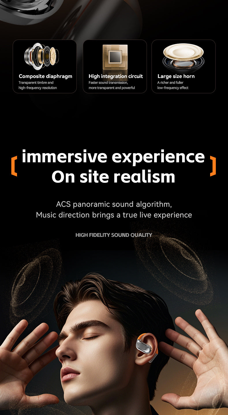 TUNE GO ™️Original Wireless Earphones True Wireless Earphones, Open Air Conduction Earbuds, Small Round Cake Design, Music OWS Headphones High Quality Headset HI-FI Sound, Long Battery Life, Led Display