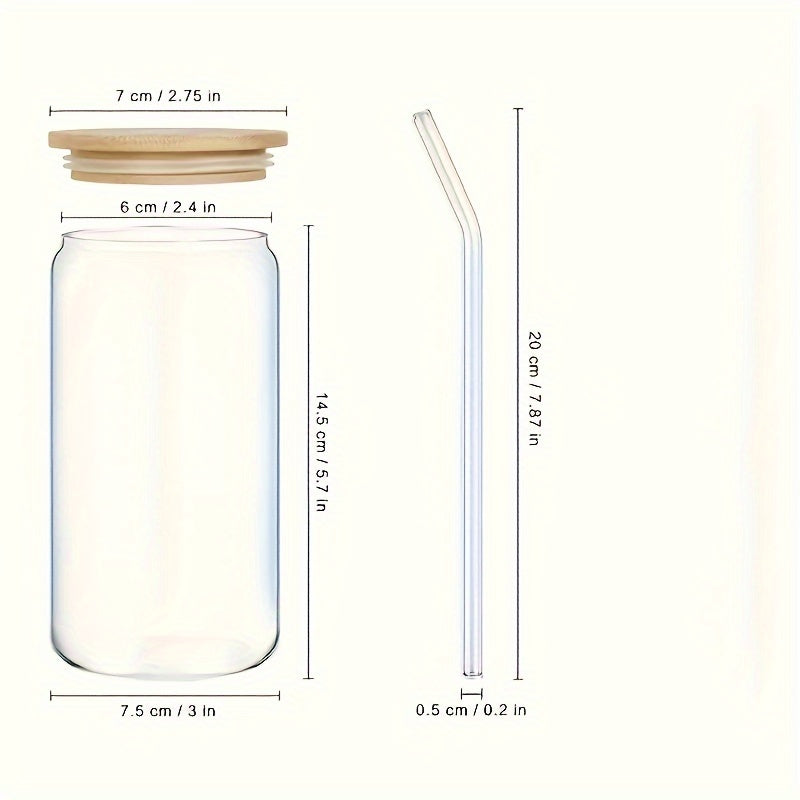 Drinking Glasses With Bamboo Lids And Glass Straw, Can Shaped Glass Cups Beer, Ice Coffee Glasses Cute Tumbler Cup Great For Soda Boba Tea Cocktail