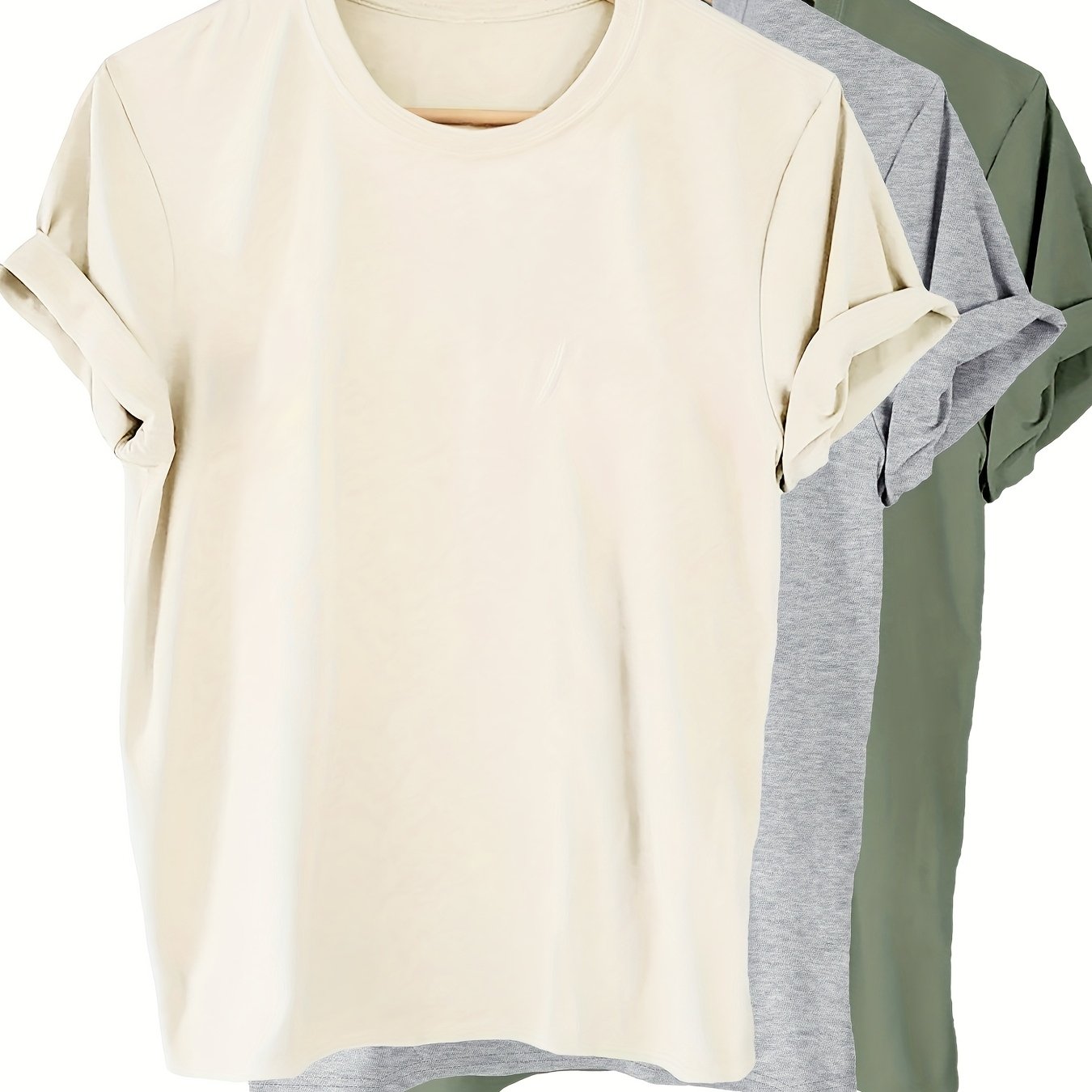 3pcs sister™️ Women's t shirts Solid Color 100% T-shirt, Summer And Spring Short Sleeved Round Neck Casual Top, Women's Clothing