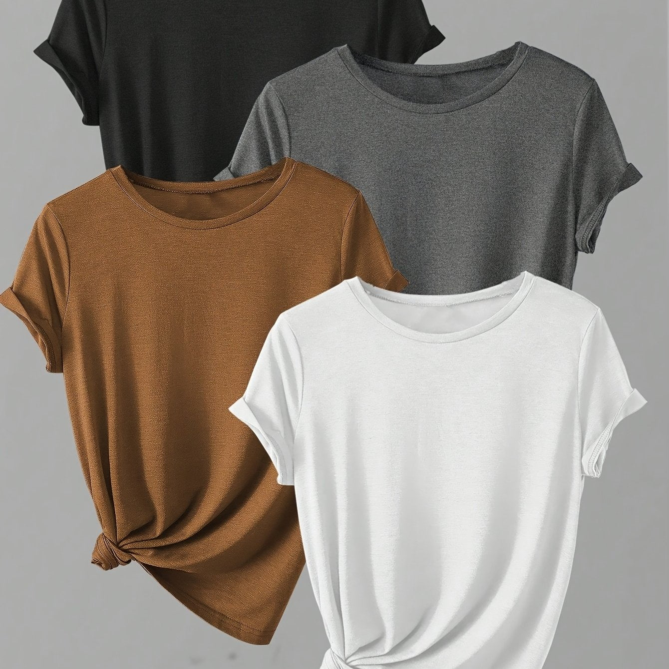 ALL DAY™️ WOMENS T SHIRTS Solid Casual T-Shirt4pcs Solid Casual Crew Neck Short Sleeve T-Shirt - Women's Clothing for Spring & Summer