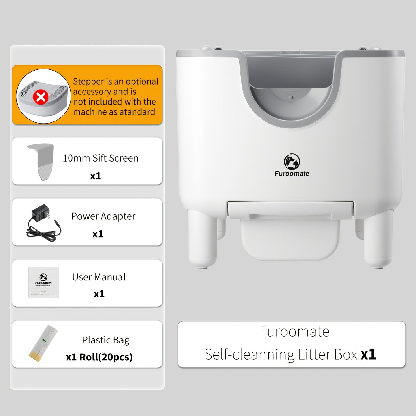 FUROOMATE™️ Open-Top Self-Cleaning Cat Litter Box, Automatic Design with Built-in Scale, Easy Maintenance & Odor Control, Indoor Use, Supports Up to 180 lbs, White, Automatic Cat Litter Box