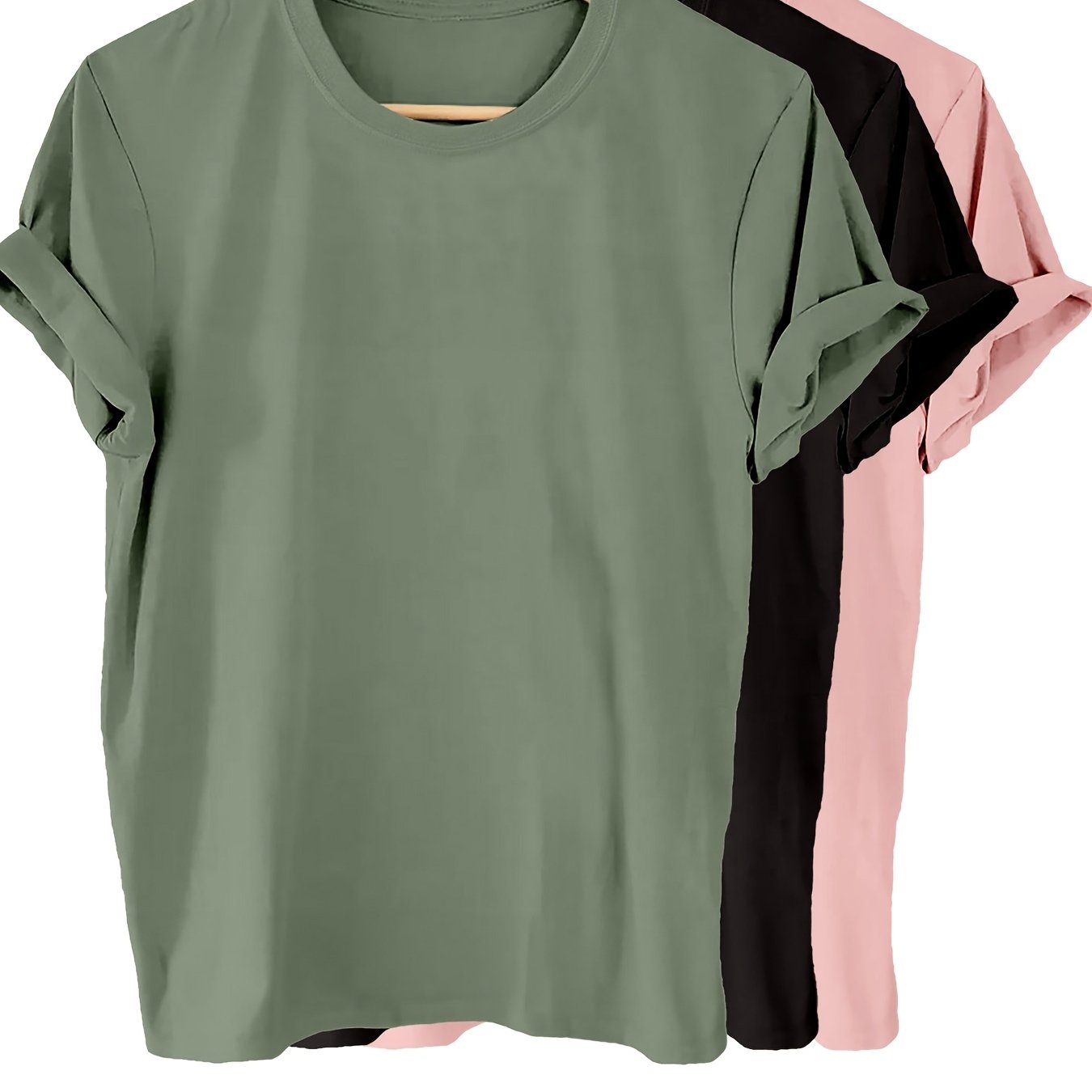 3pcs sister™️ Women's t shirts Solid Color 100% T-shirt, Summer And Spring Short Sleeved Round Neck Casual Top, Women's Clothing