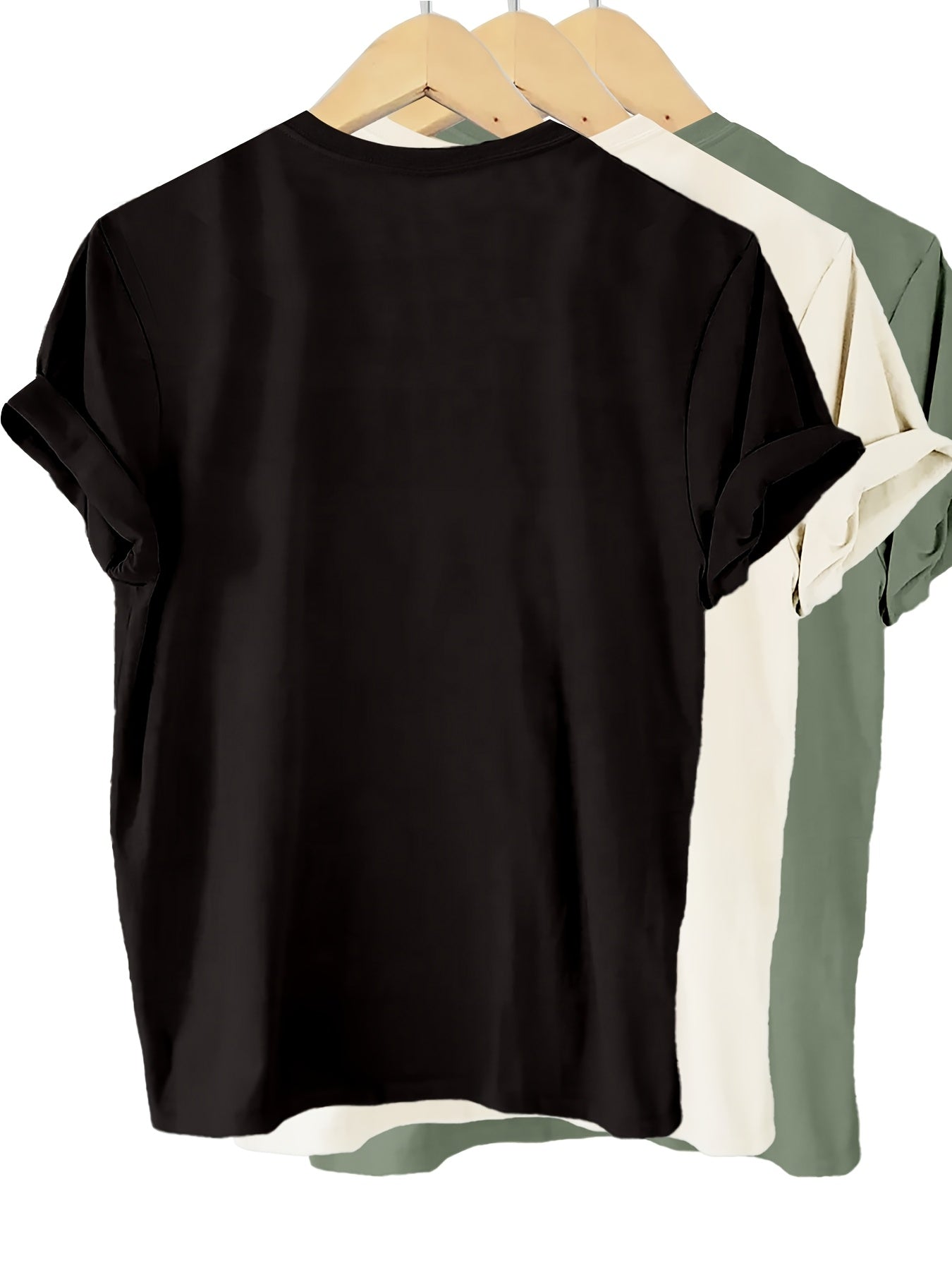 3pcs sister™️ Women's t shirts Solid Color 100% T-shirt, Summer And Spring Short Sleeved Round Neck Casual Top, Women's Clothing