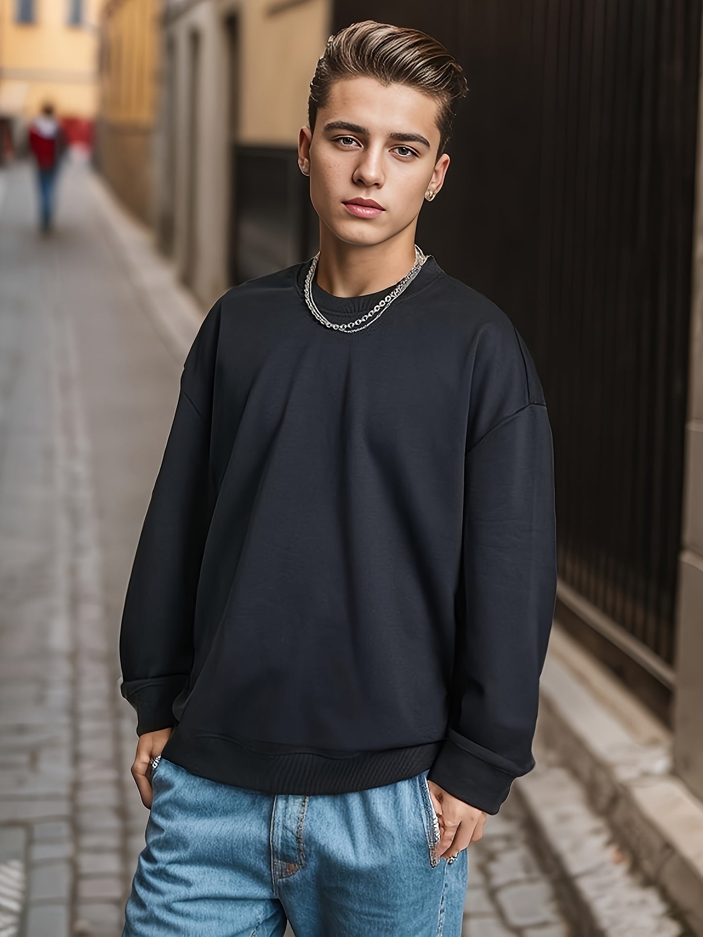 Men's Crewneck Sweatshirt Long Sleeve Hip Hop Fleece Pullover Vintage Sweatshirt Street Fashion Sweatshirts