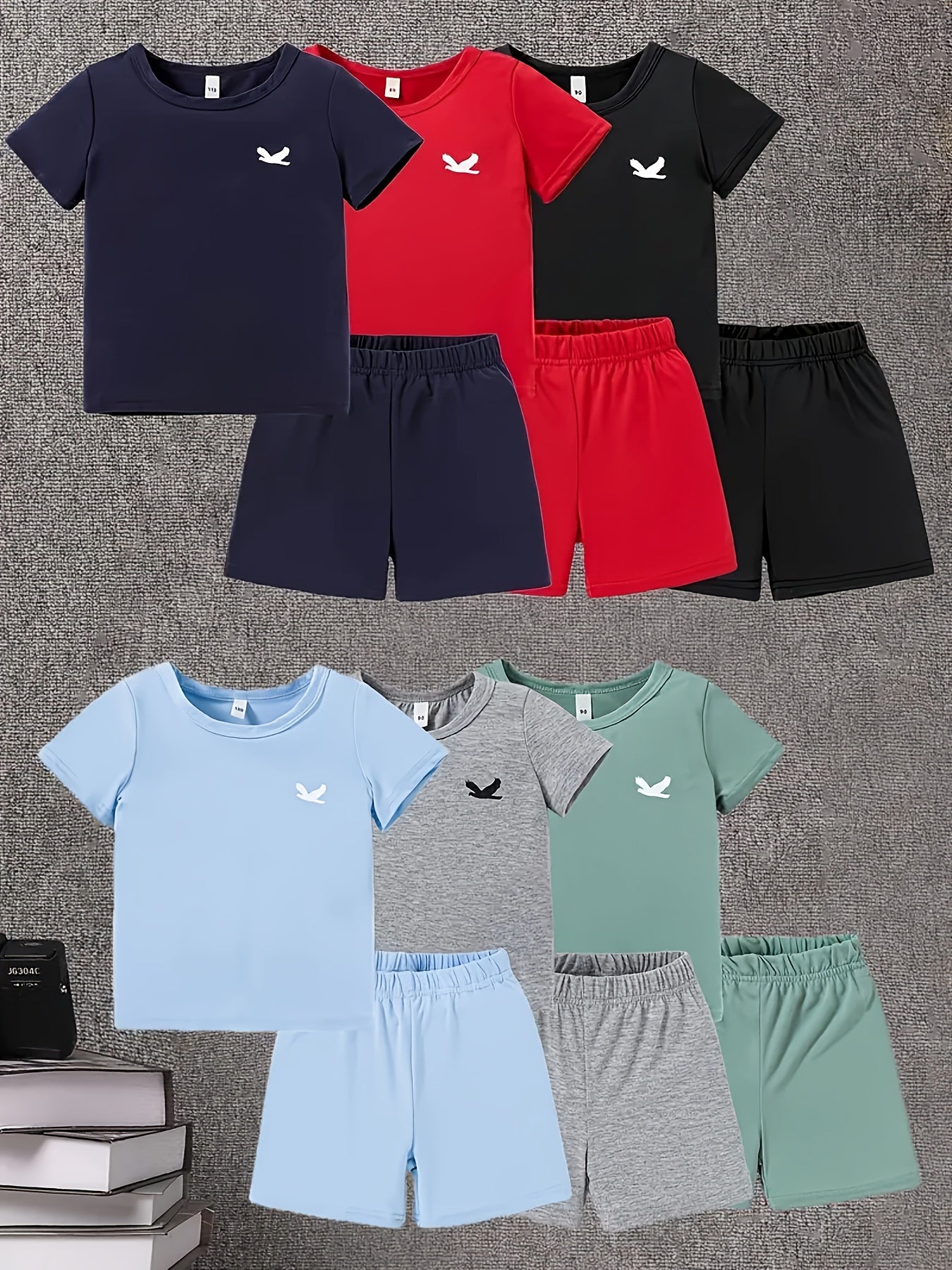 KIDFIT ™️12PCS - Targeted Development Of Summer New Boys' And Girls' Fashion Shorts Set, Printed Casual Set, Six Tops, Six Shorts