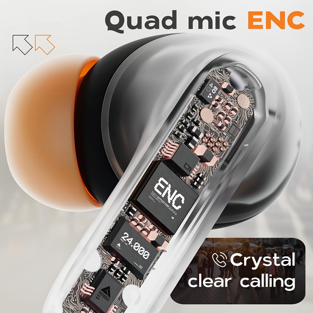 BOOM BOX™️AI Translation Smart Earbuds with 140+ Language Support, ENC Noise-Canceling, Wireless TWS Headphones, Long Battery Life, Music & Call Playback - Black & Orange, Type-C Charging Case Included