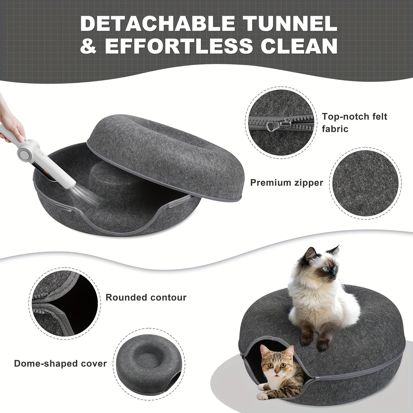 CAT Tunnel Cat Toy Peekaboo Cat Cave for Indoor Cats, Cat Donut Cat Tunnel Bed, Scratch Resistant Cat Toys for Medium Large Cats