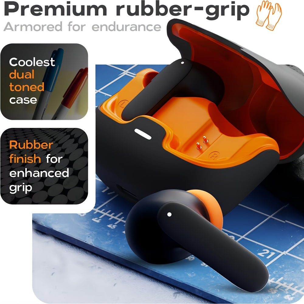 BOOM BOX™️AI Translation Smart Earbuds with 140+ Language Support, ENC Noise-Canceling, Wireless TWS Headphones, Long Battery Life, Music & Call Playback - Black & Orange, Type-C Charging Case Included